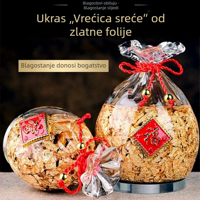 24K kristalna torbica za novac – ukras za dom, talisman prosperiteta, sa zlatnom folijom