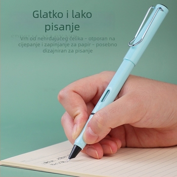 Pero za vježbanje pisanja uz ispravno držanje za učenike osnovne škole, s izmjenjivim spremnikom tinte, šarenim plastičnim kućištem i skrivenim vrhom.