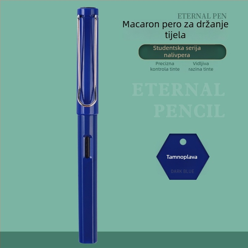 Pero za vježbanje pisanja uz ispravno držanje za učenike osnovne škole, s izmjenjivim spremnikom tinte, šarenim plastičnim kućištem i skrivenim vrhom.