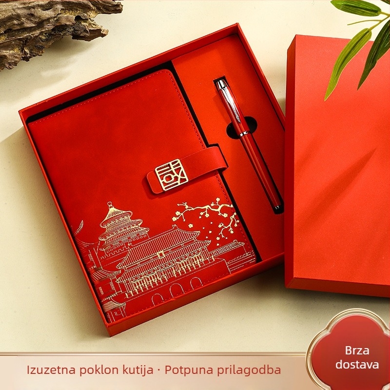 Bilježnica u kineskom nacionalnom stilu s prilagođenim logotipom, kutijom za poklon i setom olovaka za uredske i poslovne darove