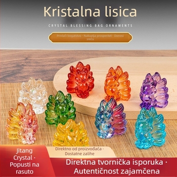 Žuta kristalna figura lisice s devet repova, staklena dekoracija u kineskom stilu