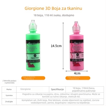 Monokromatski akrilni pigment za 3D teksture, ručno DIY slikanje i bojanje tekstila
