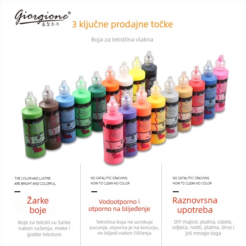 Monokromatski akrilni pigment za 3D teksture, ručno DIY slikanje i bojanje tekstila