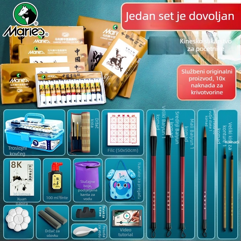 Potpuni set kineskih pigmenata za crtanje s alatima Gongbi – materijali za početnike, kinesko pejzažno slikanje tušem