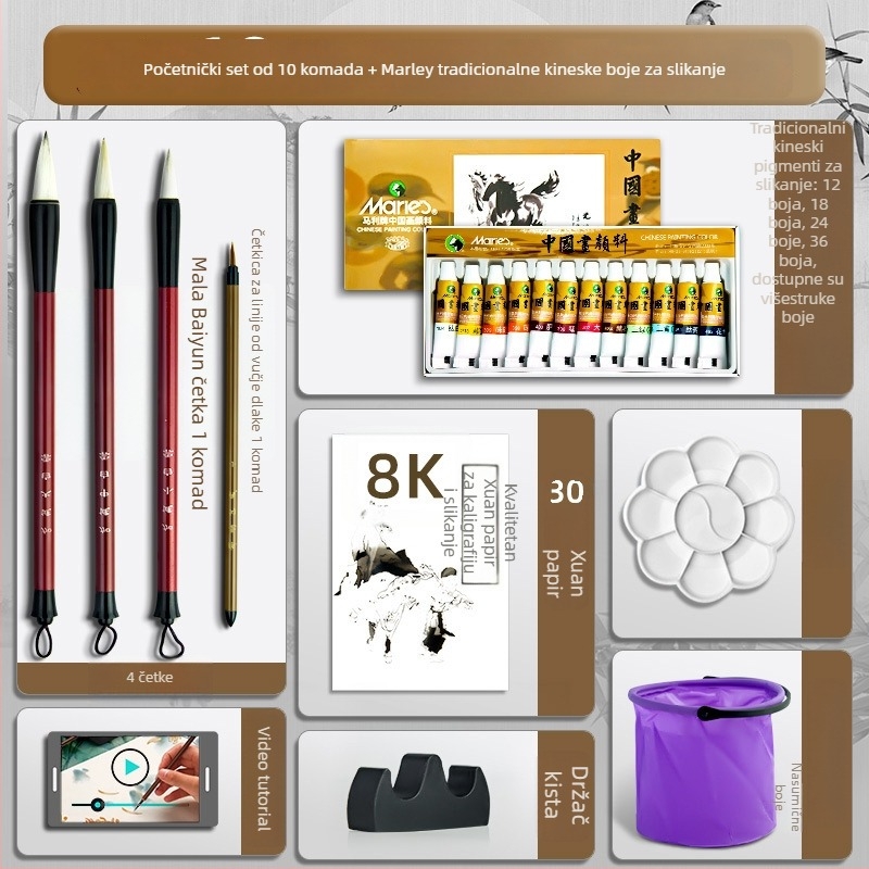 Potpuni set kineskih pigmenata za crtanje s alatima Gongbi – materijali za početnike, kinesko pejzažno slikanje tušem