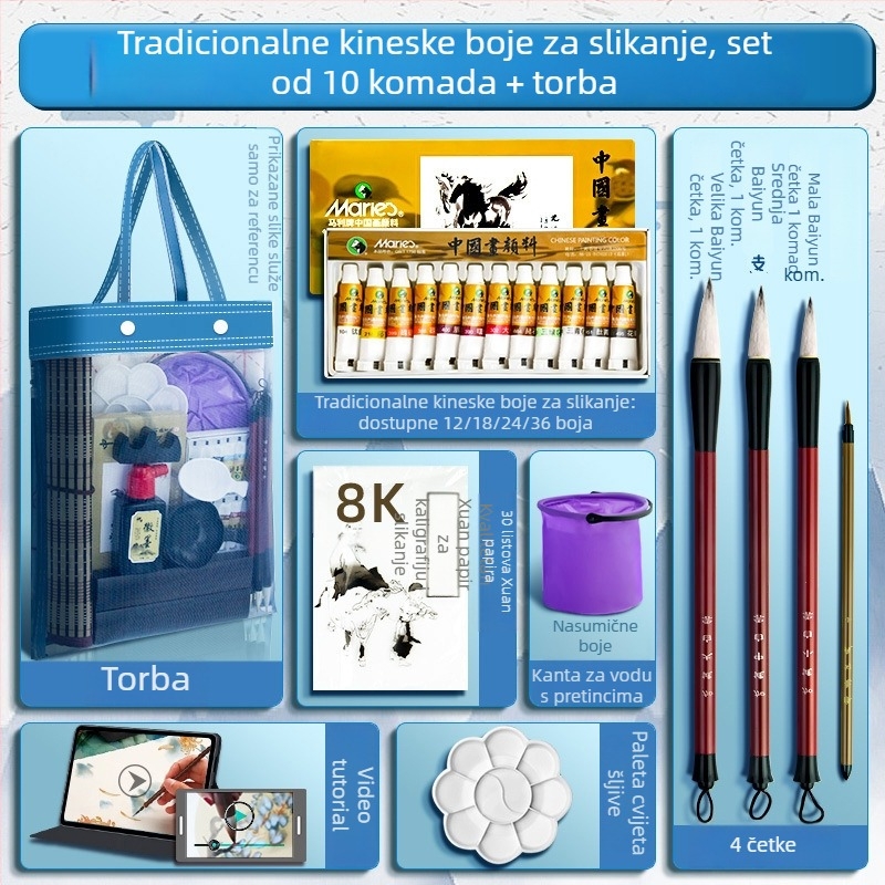 Potpuni set kineskih pigmenata za crtanje s alatima Gongbi – materijali za početnike, kinesko pejzažno slikanje tušem