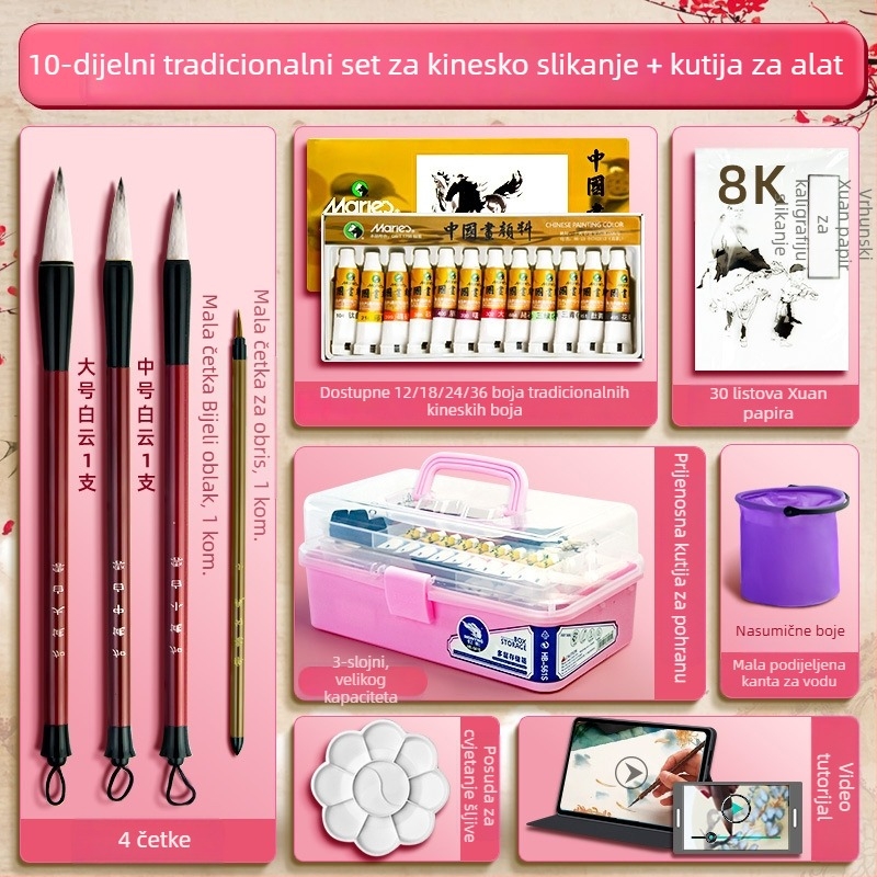 Potpuni set kineskih pigmenata za crtanje s alatima Gongbi – materijali za početnike, kinesko pejzažno slikanje tušem