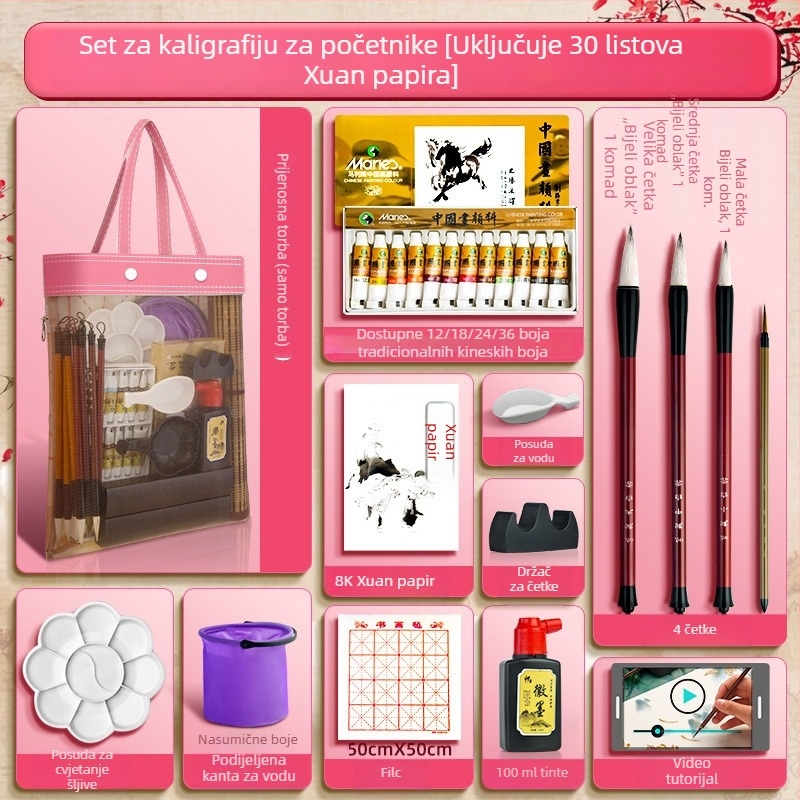Potpuni set kineskih pigmenata za crtanje s alatima Gongbi – materijali za početnike, kinesko pejzažno slikanje tušem