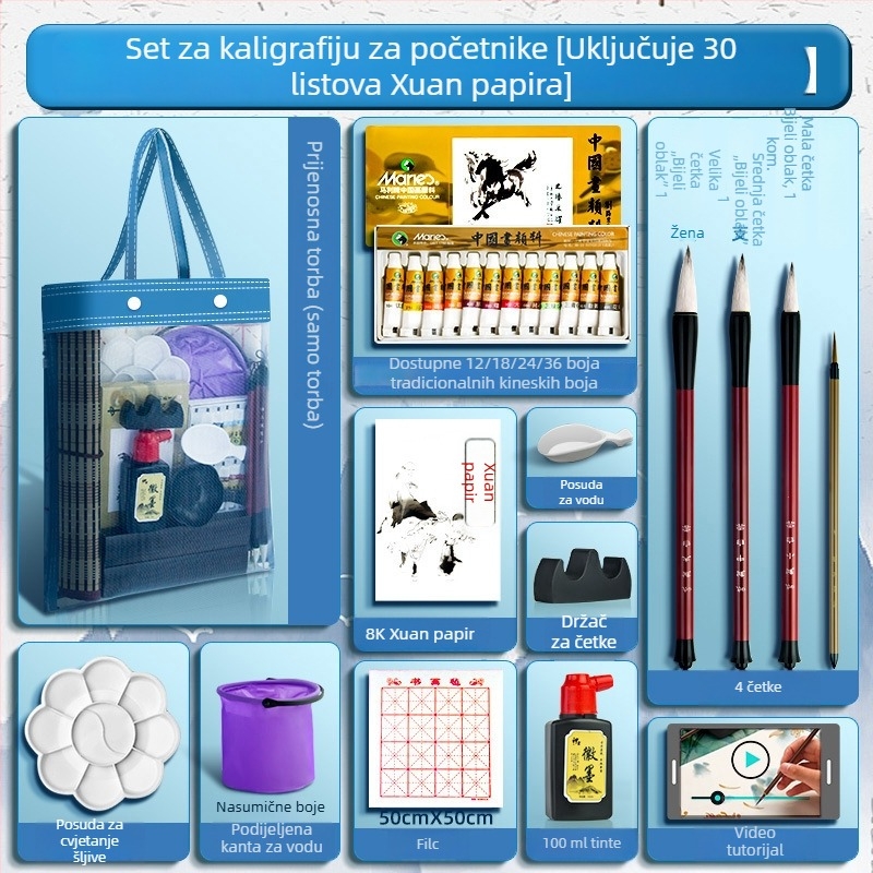 Potpuni set kineskih pigmenata za crtanje s alatima Gongbi – materijali za početnike, kinesko pejzažno slikanje tušem
