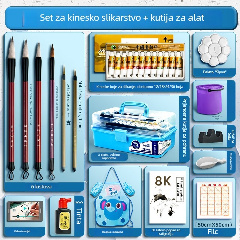 Potpuni set kineskih pigmenata za crtanje s alatima Gongbi – materijali za početnike, kinesko pejzažno slikanje tušem