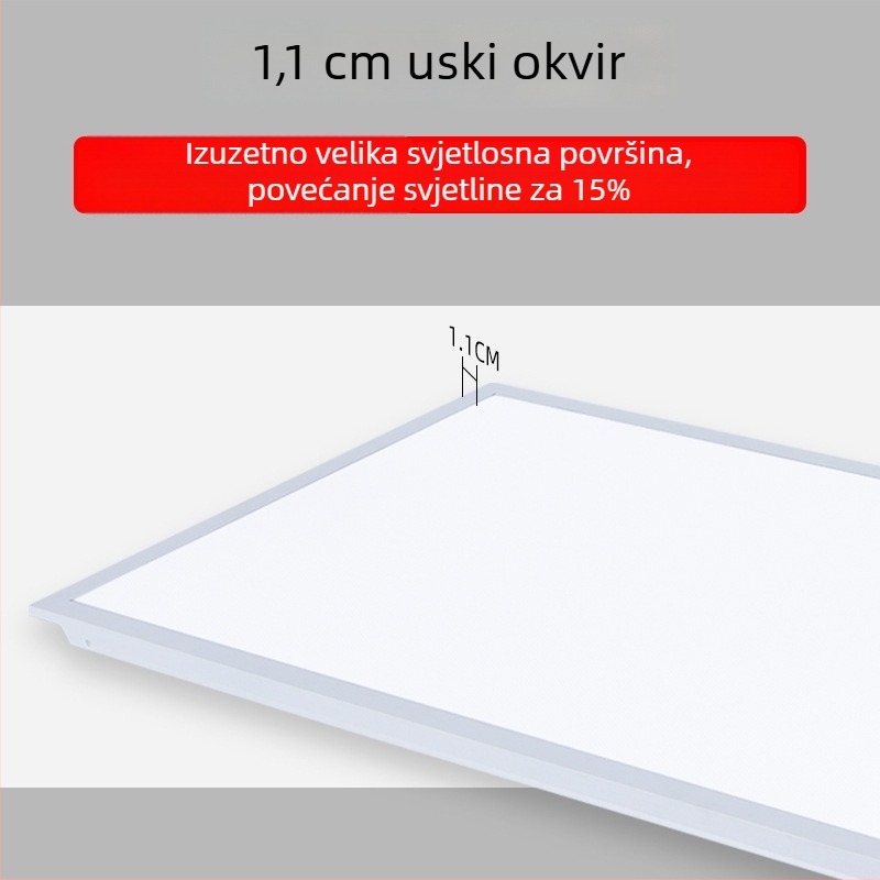 LED ravno panelno svjetlo 600×600 mm i 300×600 mm, uski okvir, aluminijski panel, anti-glare, visoka svjetlina, ravno plafonsko svjetlo