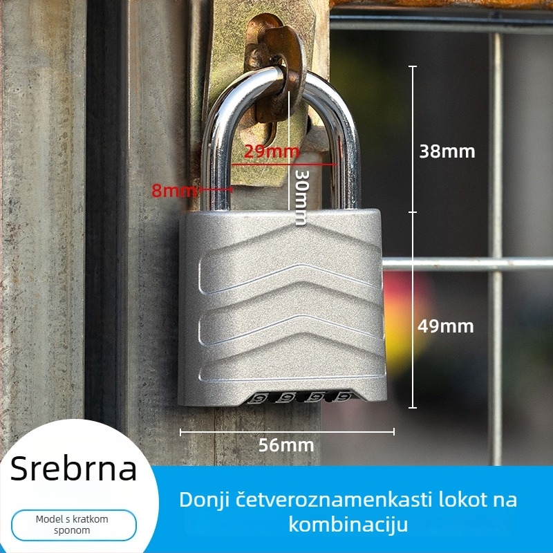 Velika brava s četveroznamenkastim kombinacijskim kodom za ormariće, vanjsku upotrebu, od nehrđajućeg čelika