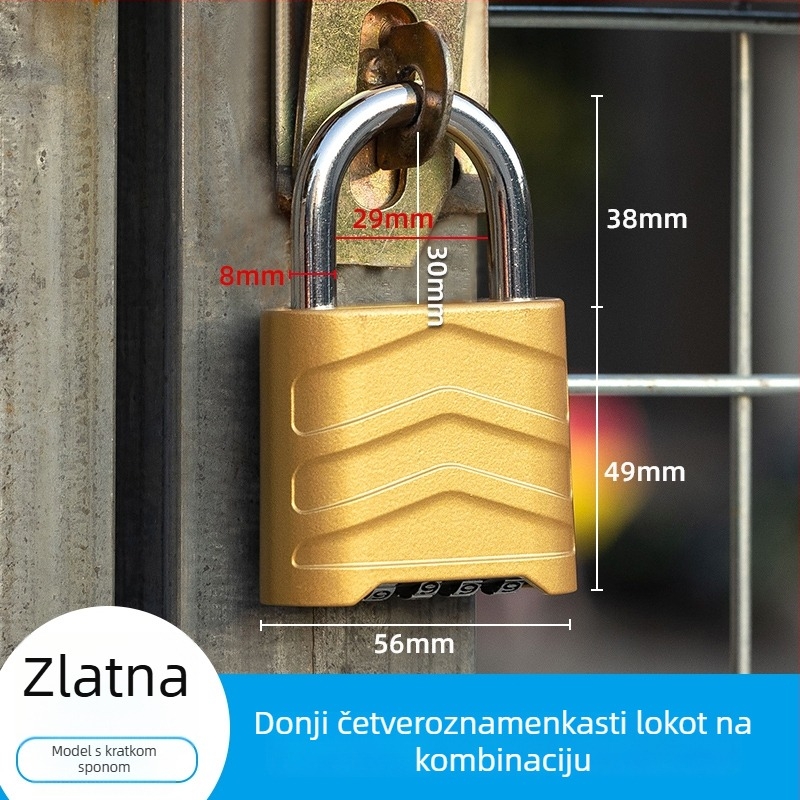 Velika brava s četveroznamenkastim kombinacijskim kodom za ormariće, vanjsku upotrebu, od nehrđajućeg čelika
