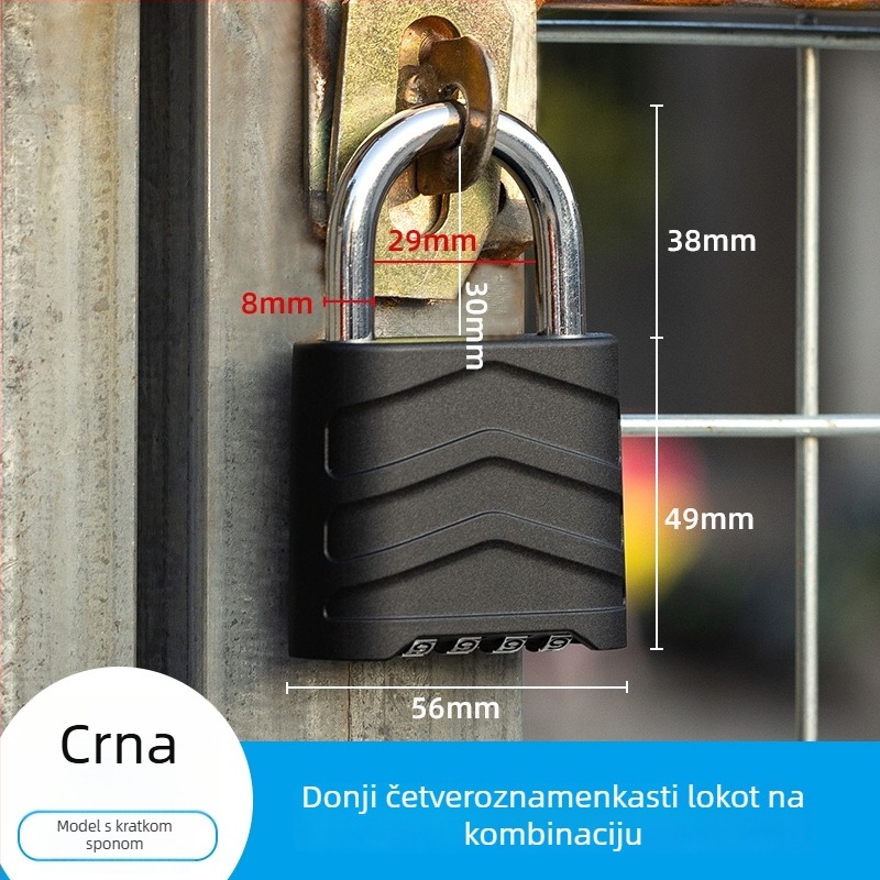 Velika brava s četveroznamenkastim kombinacijskim kodom za ormariće, vanjsku upotrebu, od nehrđajućeg čelika