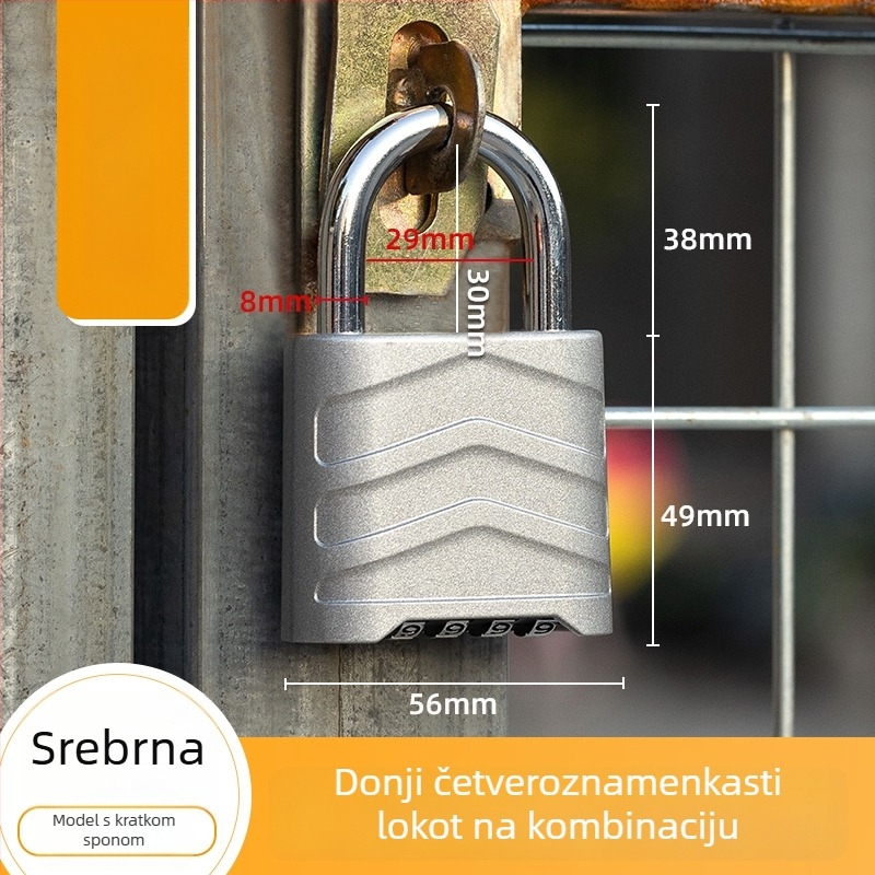 Velika brava s četveroznamenkastim kombinacijskim kodom za ormariće, vanjsku upotrebu, od nehrđajućeg čelika