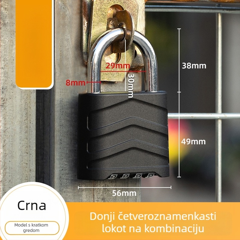 Velika brava s četveroznamenkastim kombinacijskim kodom za ormariće, vanjsku upotrebu, od nehrđajućeg čelika
