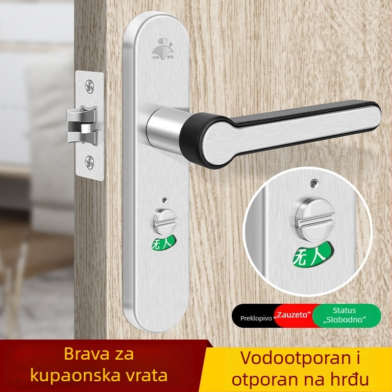 Nerđajuća čelična brava za kupaonicu s držačem, bez ključa, za WC vrata, s jednim jezičkom, 110 otvora