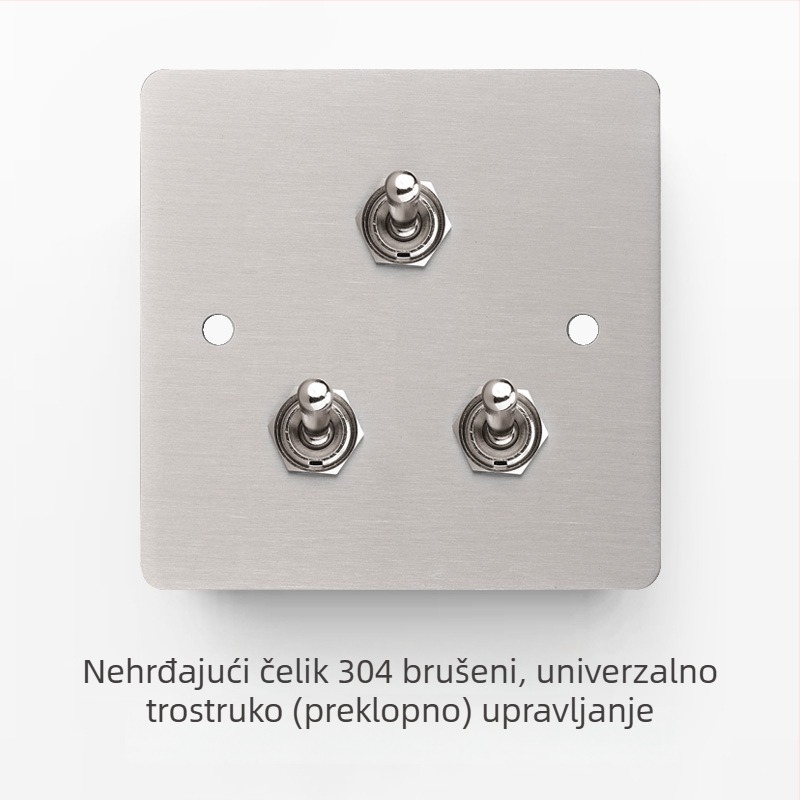 Set prekidača i utičnice od nehrđajućeg čelika sa brušenim panelom, industrijskog stila, prekidač na polugu