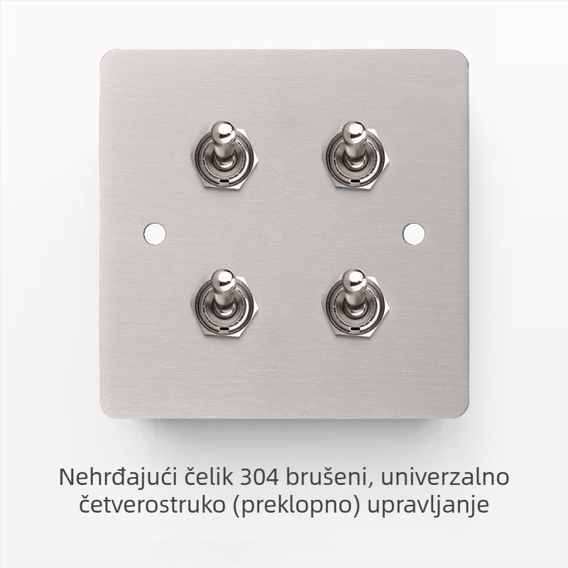 Set prekidača i utičnice od nehrđajućeg čelika sa brušenim panelom, industrijskog stila, prekidač na polugu