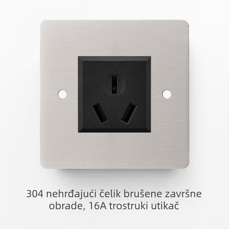 Set prekidača i utičnice od nehrđajućeg čelika sa brušenim panelom, industrijskog stila, prekidač na polugu