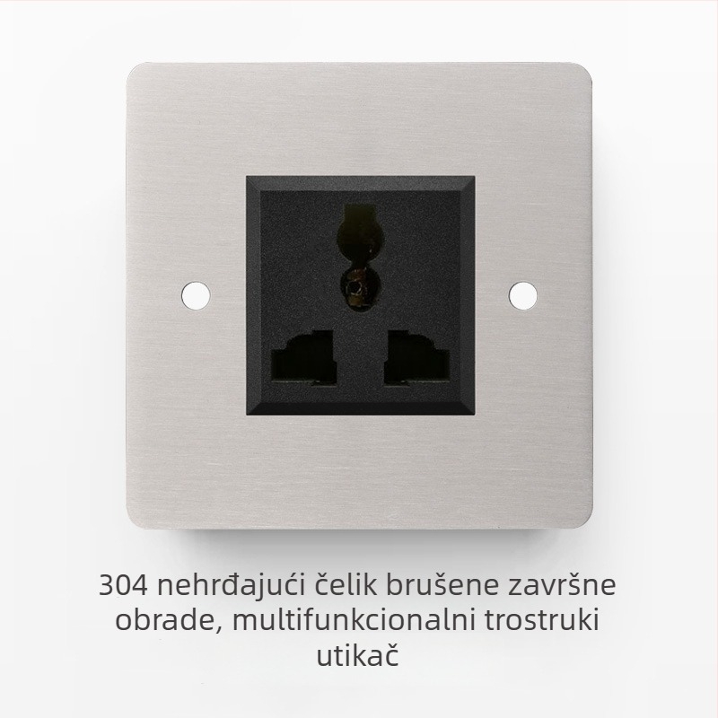 Set prekidača i utičnice od nehrđajućeg čelika sa brušenim panelom, industrijskog stila, prekidač na polugu