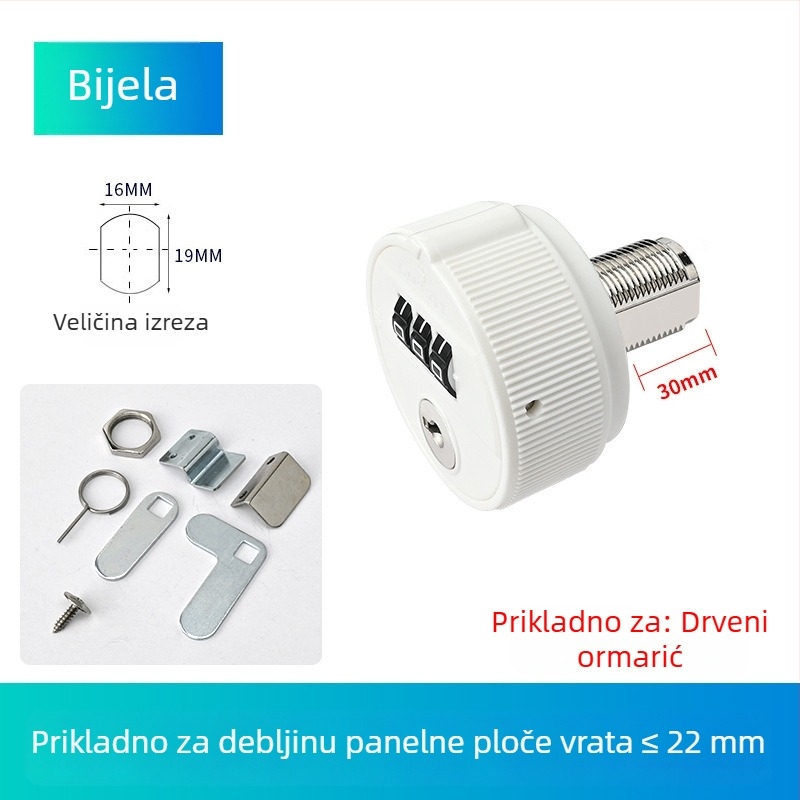 Mehanički zaključivač s kodom i ključem za arhivski ormar, dvostruka vrata, produženi ladica