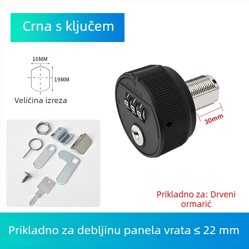Mehanički zaključivač s kodom i ključem za arhivski ormar, dvostruka vrata, produženi ladica
