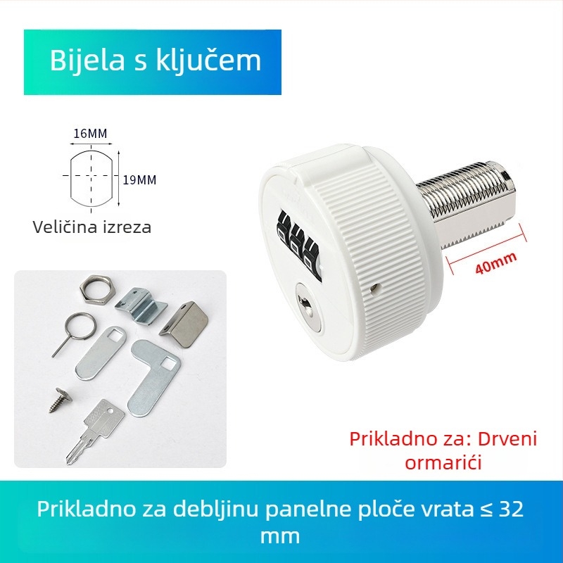 Mehanički zaključivač s kodom i ključem za arhivski ormar, dvostruka vrata, produženi ladica