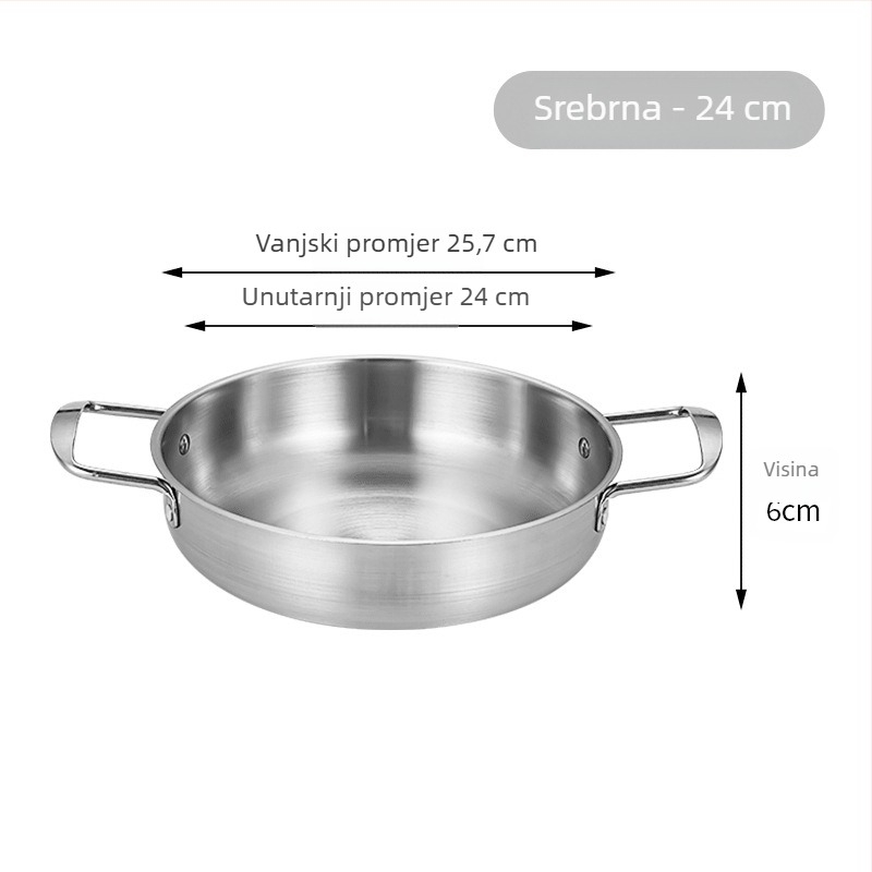 Korejski stil lonac za instant rezance, nehrđajući čelik, zlatna boja, dvostruke ručke, ravno dno, kompaktni lonac za kućnu upotrebu