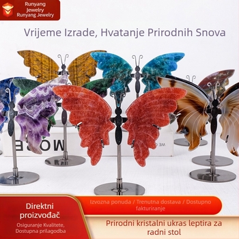 Prirodni kristalni leptir ukras s krilima od ametista i ahata, za dom i radni stol
