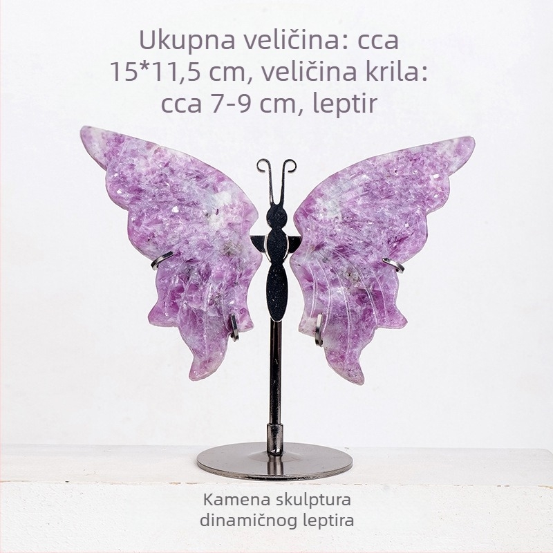 Prirodni kristalni leptir ukras s krilima od ametista i ahata, za dom i radni stol