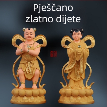 Guanyin statue sa zlatnim dječakom i jade djevojkom, ukras za dom za blagostanje s lijevim i desnim pratiteljima