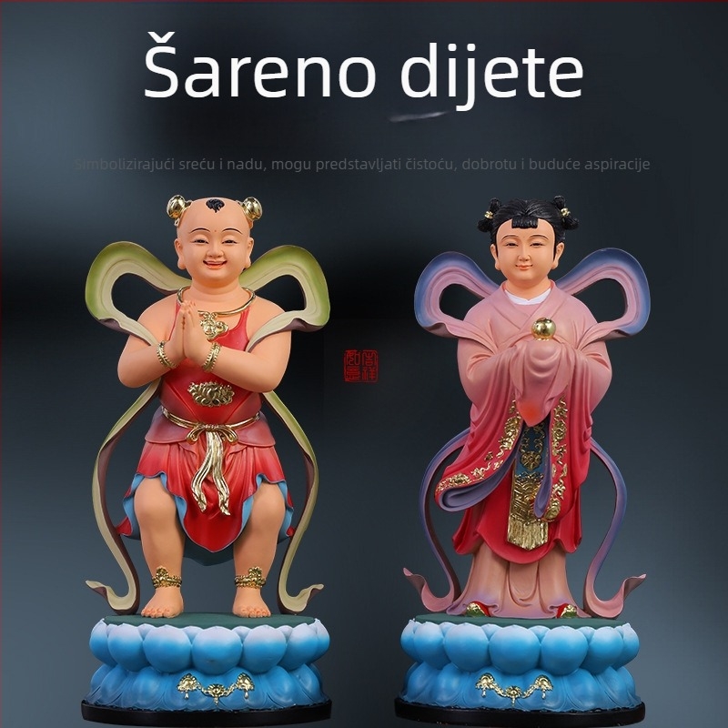 Guanyin statue sa zlatnim dječakom i jade djevojkom, ukras za dom za blagostanje s lijevim i desnim pratiteljima