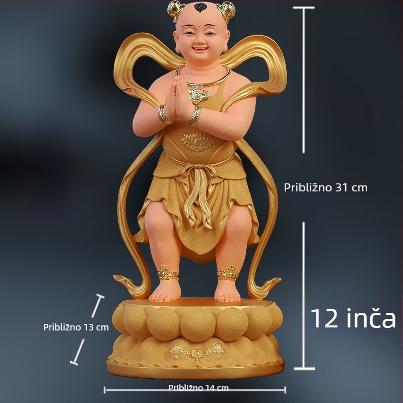 Guanyin statue sa zlatnim dječakom i jade djevojkom, ukras za dom za blagostanje s lijevim i desnim pratiteljima