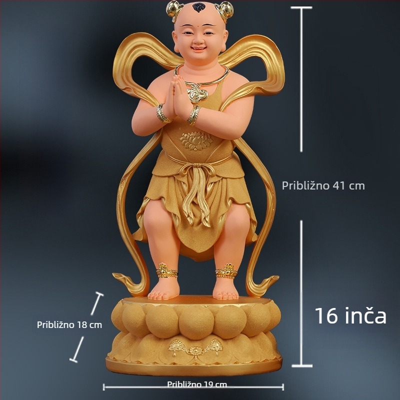 Guanyin statue sa zlatnim dječakom i jade djevojkom, ukras za dom za blagostanje s lijevim i desnim pratiteljima