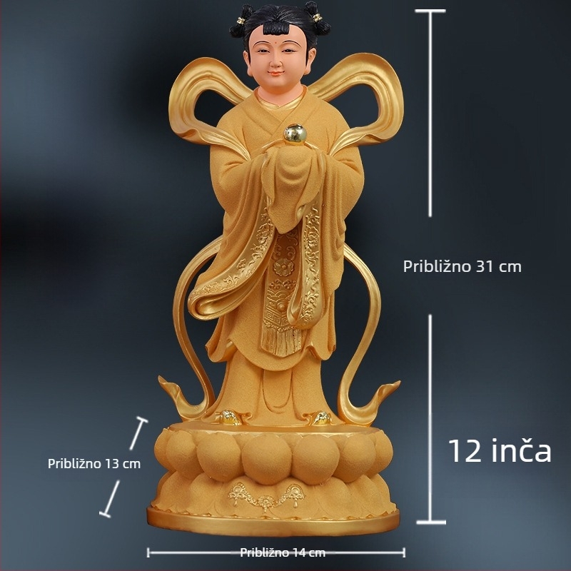 Guanyin statue sa zlatnim dječakom i jade djevojkom, ukras za dom za blagostanje s lijevim i desnim pratiteljima