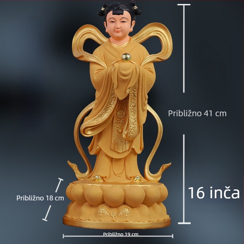 Guanyin statue sa zlatnim dječakom i jade djevojkom, ukras za dom za blagostanje s lijevim i desnim pratiteljima