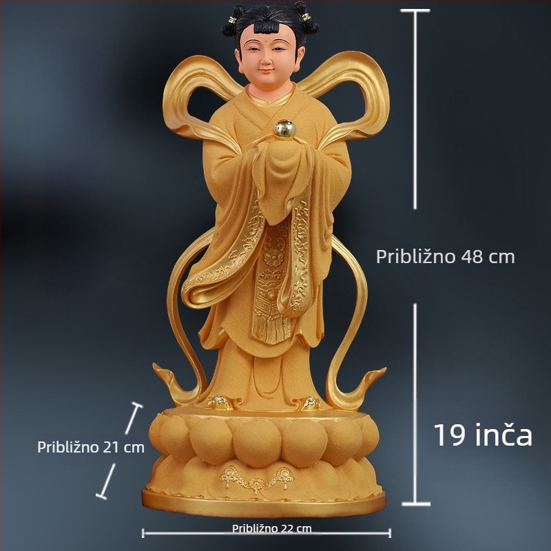 Guanyin statue sa zlatnim dječakom i jade djevojkom, ukras za dom za blagostanje s lijevim i desnim pratiteljima
