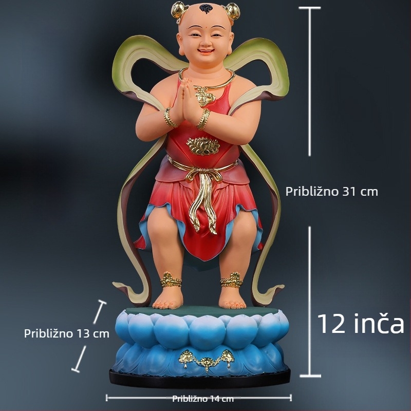 Guanyin statue sa zlatnim dječakom i jade djevojkom, ukras za dom za blagostanje s lijevim i desnim pratiteljima