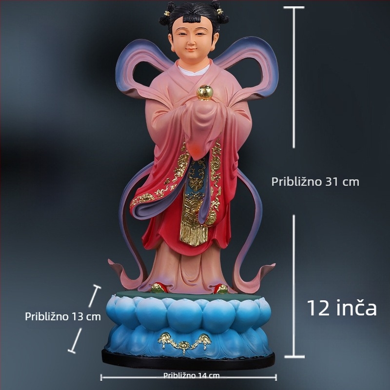 Guanyin statue sa zlatnim dječakom i jade djevojkom, ukras za dom za blagostanje s lijevim i desnim pratiteljima