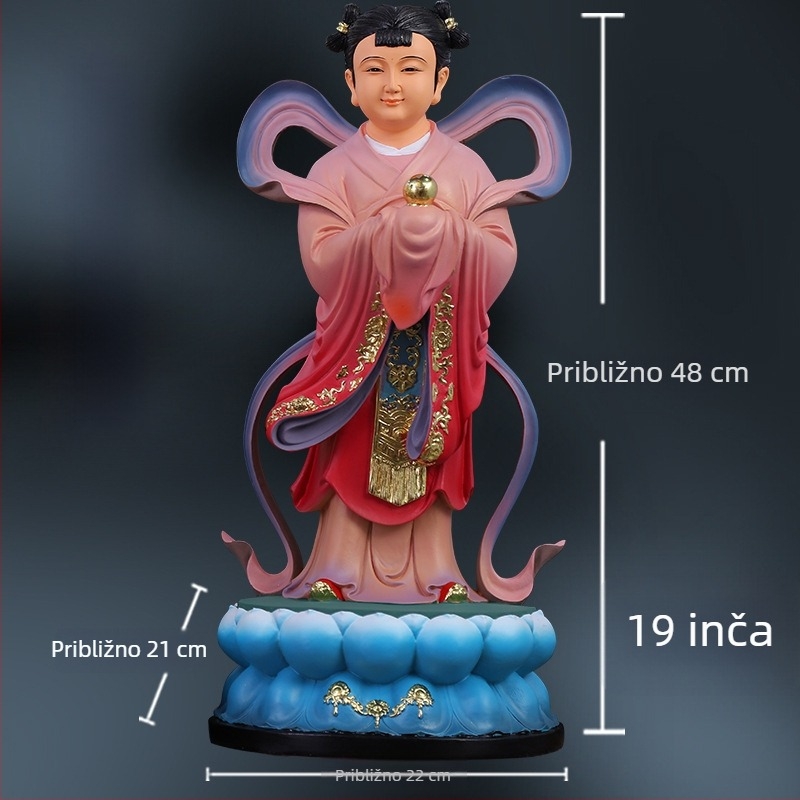 Guanyin statue sa zlatnim dječakom i jade djevojkom, ukras za dom za blagostanje s lijevim i desnim pratiteljima