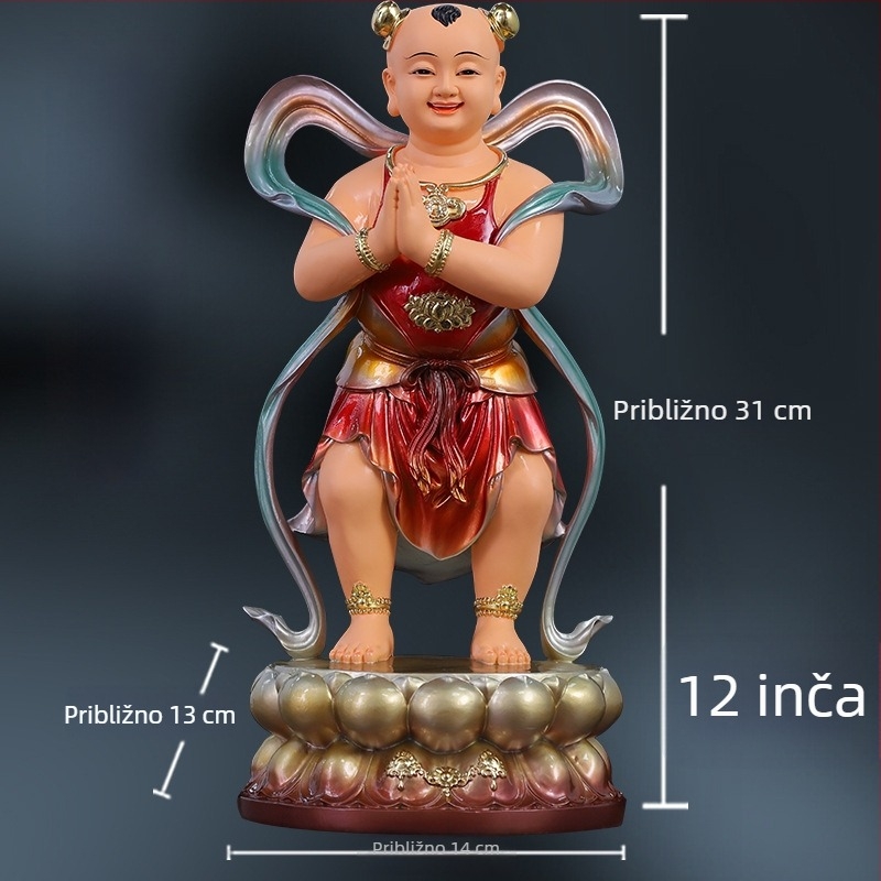 Guanyin statue sa zlatnim dječakom i jade djevojkom, ukras za dom za blagostanje s lijevim i desnim pratiteljima
