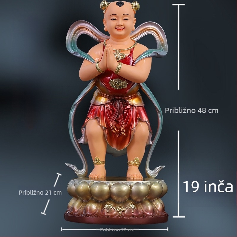 Guanyin statue sa zlatnim dječakom i jade djevojkom, ukras za dom za blagostanje s lijevim i desnim pratiteljima