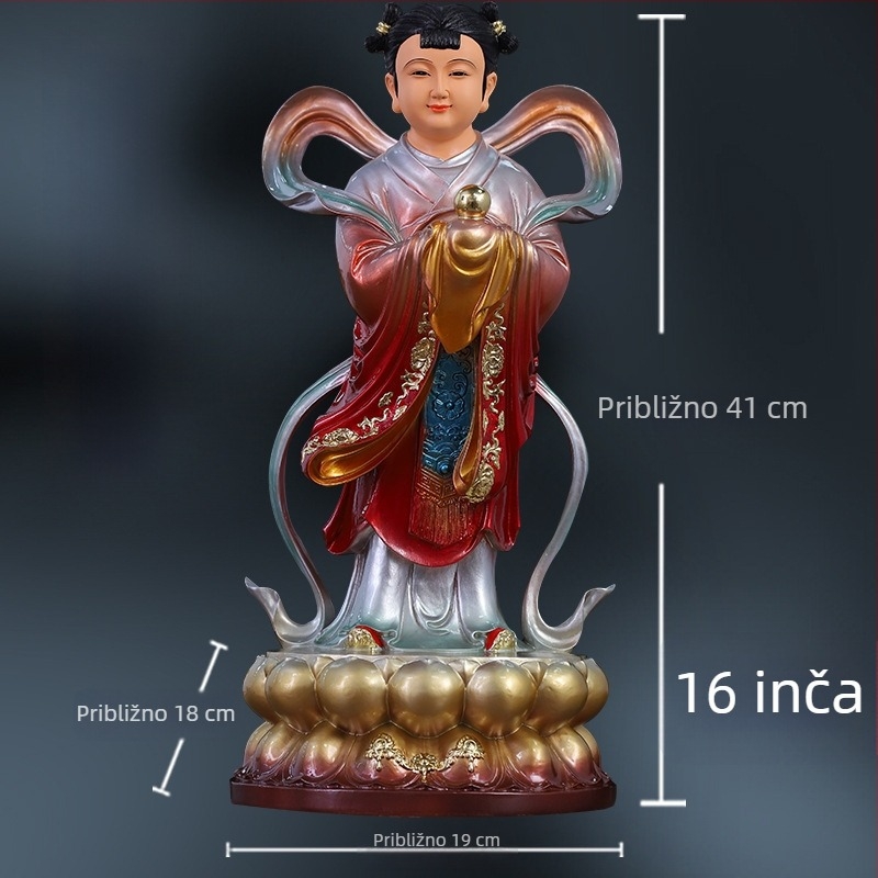 Guanyin statue sa zlatnim dječakom i jade djevojkom, ukras za dom za blagostanje s lijevim i desnim pratiteljima