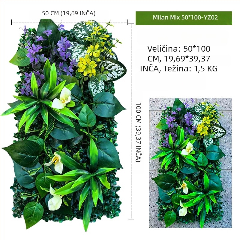 Panel zida s umjetnim biljem, 50×100 cm, dekorativna pozadina za ulaz u trgovački centar
