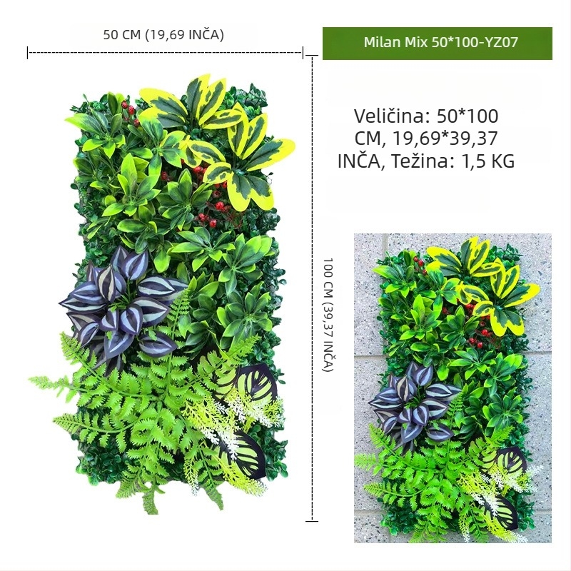 Panel zida s umjetnim biljem, 50×100 cm, dekorativna pozadina za ulaz u trgovački centar