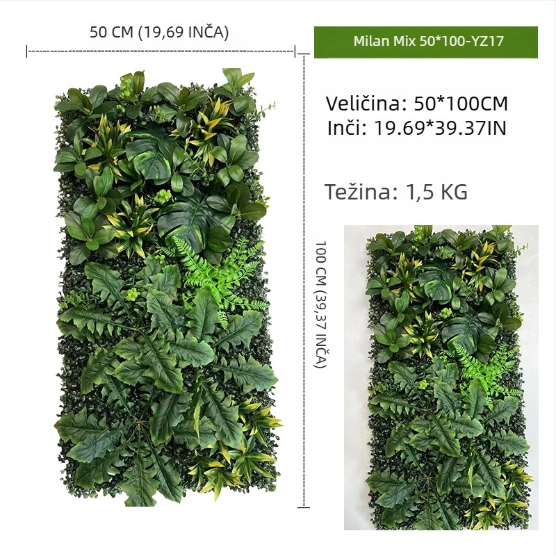 Panel zida s umjetnim biljem, 50×100 cm, dekorativna pozadina za ulaz u trgovački centar