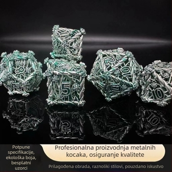 Metalni set kockica za stolne RPG s otvorenim uzorkom ruže