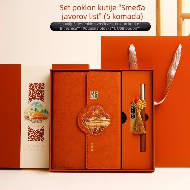 Set poslovnih bilježnica u kutiji s kineskim kulturnim i kreativnim motivima za poslovne sastanke, mogućnost logotipa, savršen suvenir