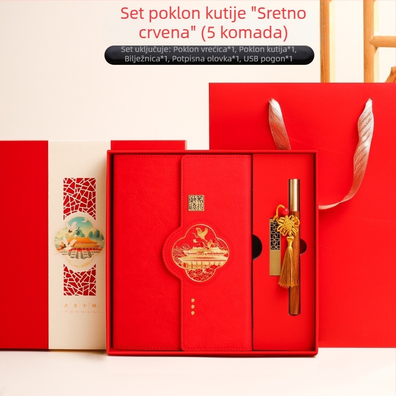 Set poslovnih bilježnica u kutiji s kineskim kulturnim i kreativnim motivima za poslovne sastanke, mogućnost logotipa, savršen suvenir